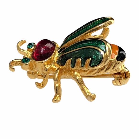 VINTAGE JOAN RIVERS ENAMEL & GOLD TONE HONEY BEE BROOCH - Picture 9 of 16